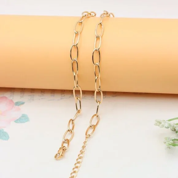 Chunky Oval Link Rose Gold Necklace with Round Center Pendant, XPNL0348 - Picture 11 of 13